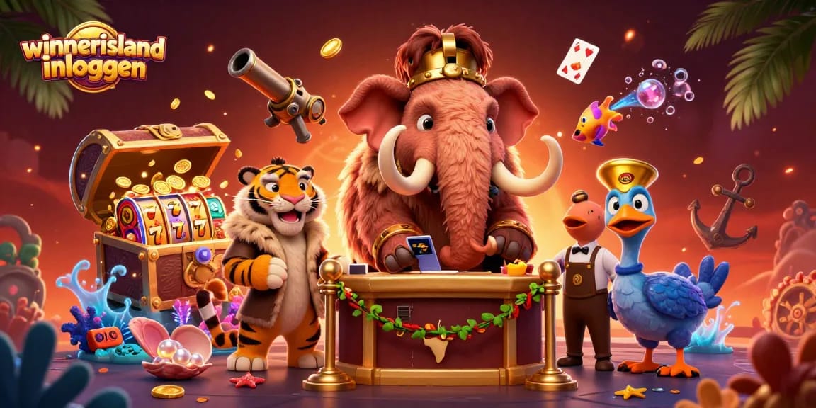 Experience winnerisland inloggen with vibrant characters and dynamic casino elements in a captivating illustration.