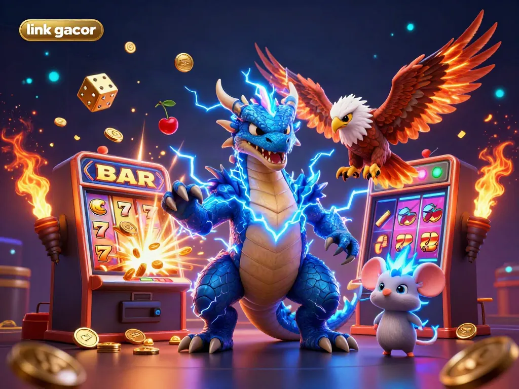 Experience thrilling gameplay with link gacor illustrated through dynamic characters and immersive casino elements.