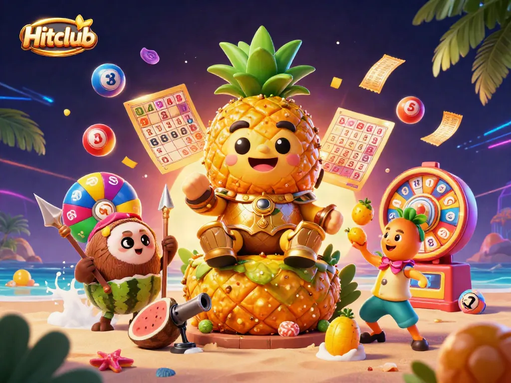 Engage in the vibrant world of Hitclub with our playful, tropical-themed casino illustration.