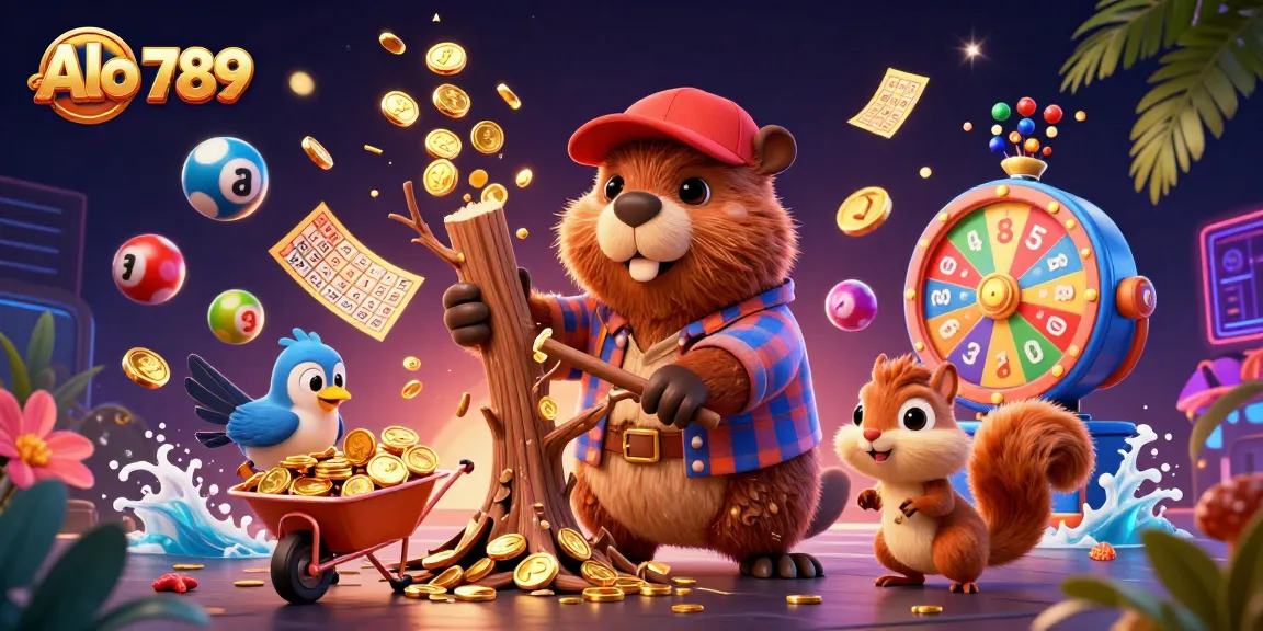 Experience thrilling gameplay at Alo 789 with a dynamic scene of cartoon characters collecting coins.