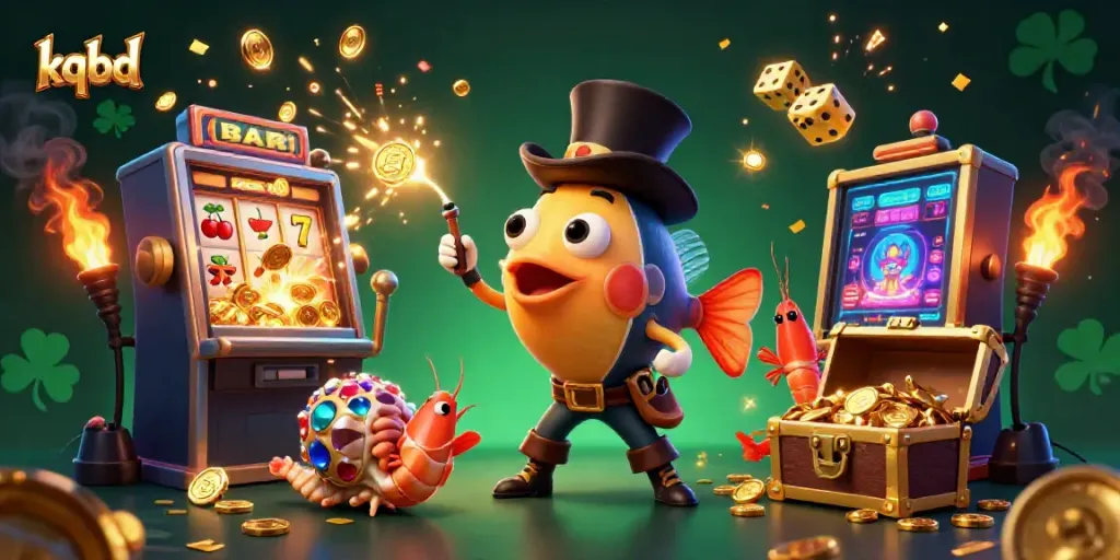 Experience thrilling moments with kqbd as illuminated anglerfish attracts golden coins in this vibrant casino scene.